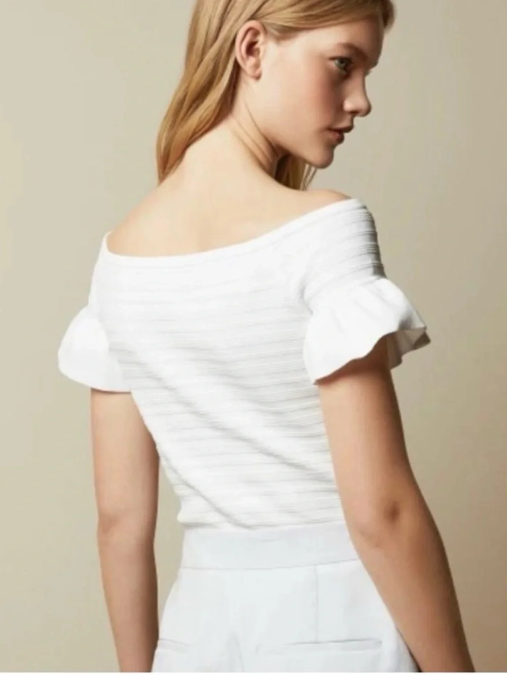 Ted Baker Textured White Ribbed Top - Picture 2 of 8